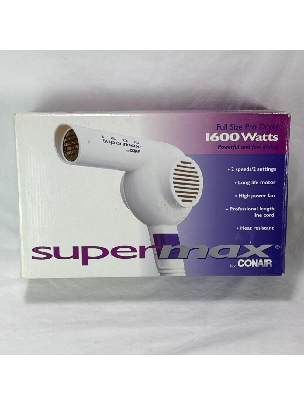 Supermax 1600 By Conair Purple White Hair Blow Dryer Long Cord New In Box